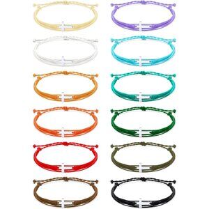 Set of 48 Unisex Christian Cross Bracelets with Adjustable Braided Rope in Multi